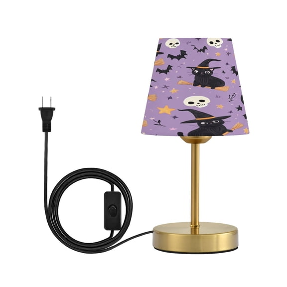 Wobogo Witch Hat Cat Purple Pattern Table Lamps Three-channel Adjustable Lighted Antique Brass Metal Base Simple Modern Style for Bedroom Nightstands Living Room and Office