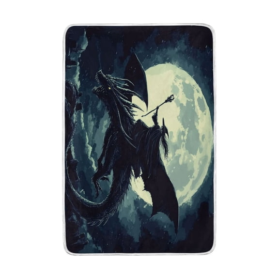 Wobogo Witch and Black Dragon Flannel Fleece Bed Blanket as Bedspread Coverlet Sofa Blankets (90x60in) Soft Lightweight Warm and Cozy