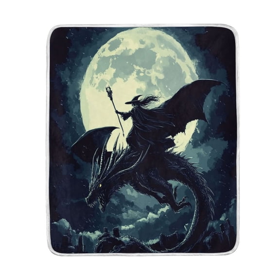 Wobogo Witch and Black Dragon Flannel Fleece Bed Blanket as Bedspread Coverlet Sofa blankets (80x60in) Soft Lightweight Warm and Cozy