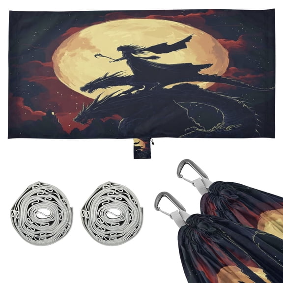 Wobogo Witch and Black Dragons Camping Hammocks 330 lb Capacity with Tree Straps and Hanging Pockets for Outside Hiking Beach Backpack Travel
