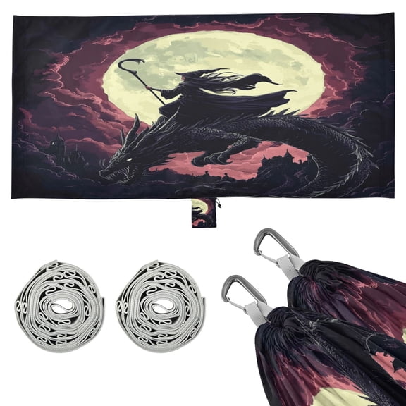 Wobogo Witches and Black Dragon Camping Hammocks 330 lb Capacity with Tree Straps and Hanging Pockets for Outside Hiking Beach Backpack Travel