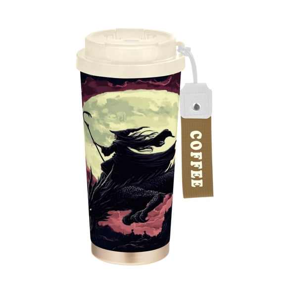 Wobogo Witches and Black Dragon Double Drinking Coffee Cup Insulated Mug with Food-grade 316 Stainless Steel Beige Lid