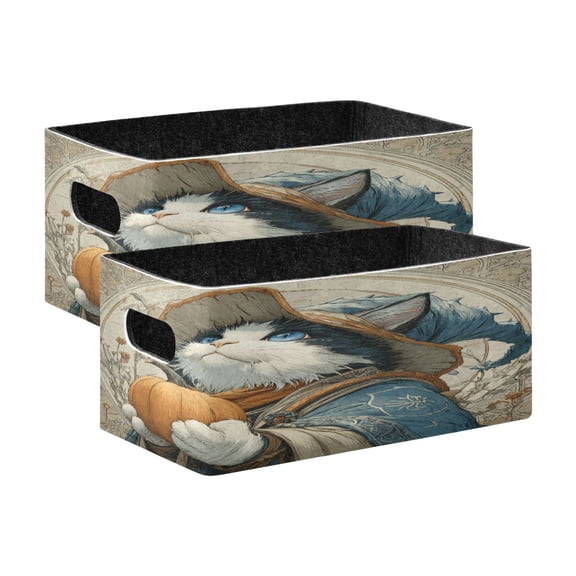 Wobogo Wizard Cat Decorative Folding Storage Basket Set of 2 for Desktop Bedroom Living Room Dressing Table