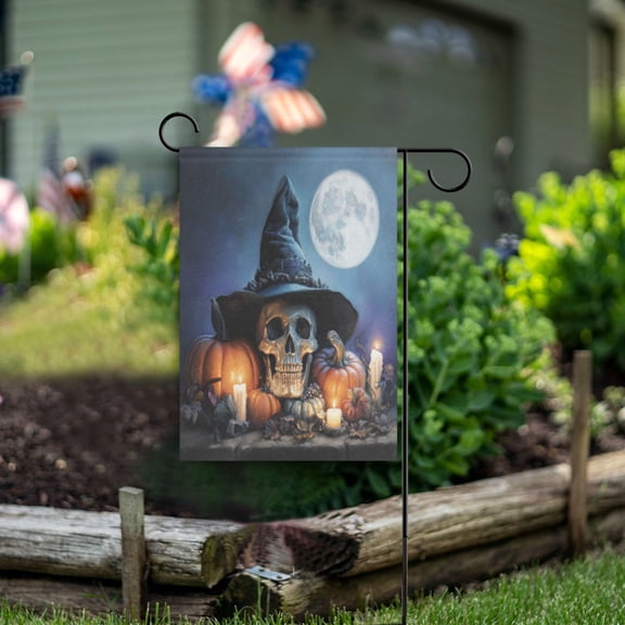 Wobogo Wizard Hat Skull Garden Flag 12×18 Inch Double Sided For Outdoor Yard Decoration