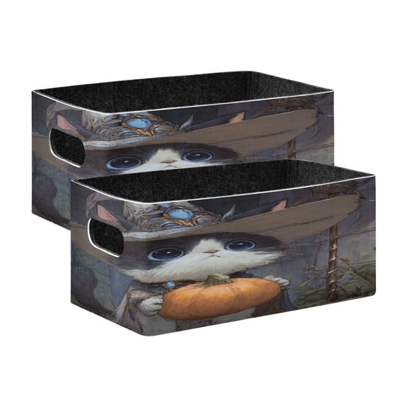 Wobogo Wizard Kitten Decorative Folding Storage Basket Set of 2 for Desktop Bedroom Living Room Dressing Table