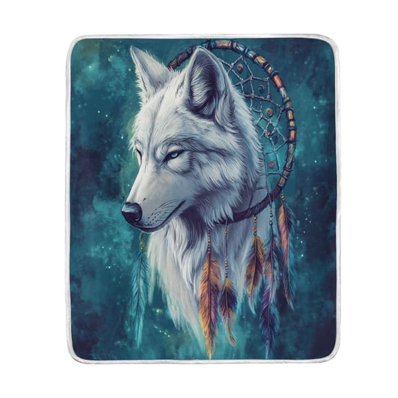 Wobogo Wolf King Dreamcatcher Flannel Fleece Bed Blanket as Bedspread Coverlet Sofa blankets (50x60in) Soft Lightweight Warm and Cozy