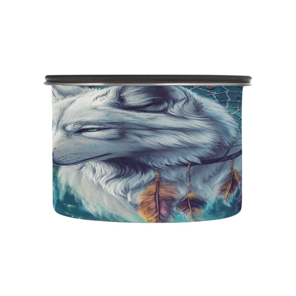 Wobogo Wolf King Dreamcatcher Food Storage Jars 304 Food Grade Stainless Steel Canisters With Vacuum Airtight Lids for Coffee Snacks Nuts Cereal 500ML