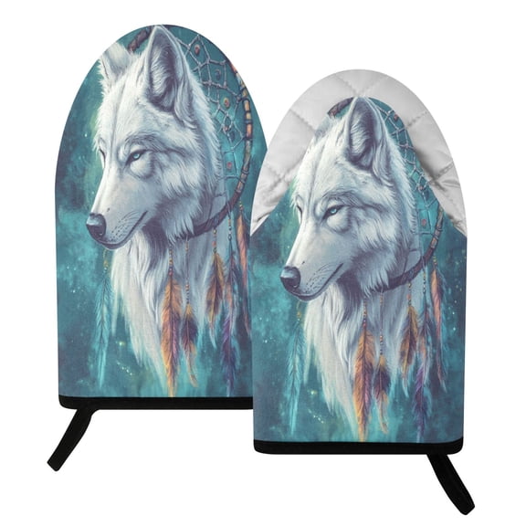 Wobogo Wolf King Dreamcatcher Heat Resistant Oven Mitts Quilted Cotton Kitchen Gloves with Hanging Loop for Cooking BBQ Microwave