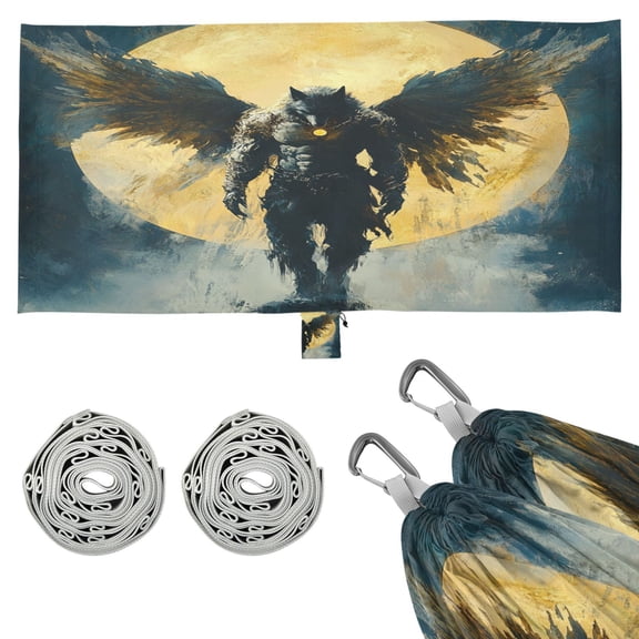 Wobogo Wolf Man As An Angel Camping Hammocks 330 lb Capacity with Tree Straps and Hanging Pockets for Outside Hiking Beach Backpack Travel