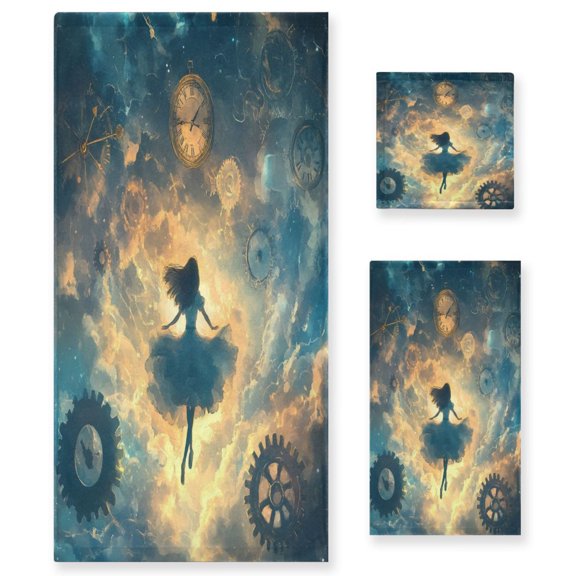 Wobogo World Of Clocks Ultra Soft 3 Pack Cotton Towel Set Includes 1 Bath Towel 1 Face Towel and 1 Washcloth for Everyday Use Lightweight and Compact