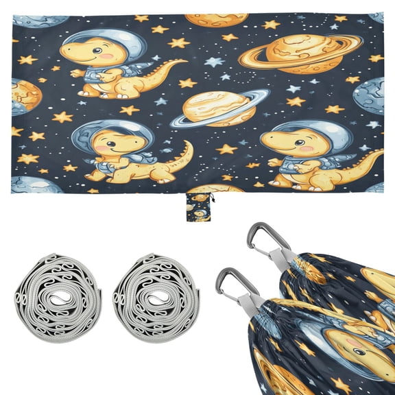 Wobogo Yellow Dinosaur Space Pattern Camping Hammocks 330 lb Capacity with Tree Straps and Hanging Pockets for Outside Hiking Beach Backpack Travel