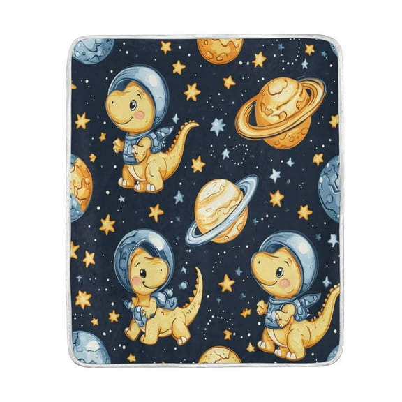 Wobogo Yellow Dinosaur Space Pattern Flannel Fleece Bed Blanket as Bedspread Coverlet Sofa blankets (50x60in) Soft Lightweight Warm and Cozy