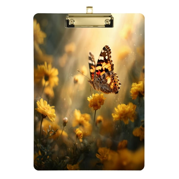 Wobogo Yellow Spot Butterfly Acrylic Writing Pad Gold Clip Stardard Size A4 Office Decorative for Students Workers 12.5×9in