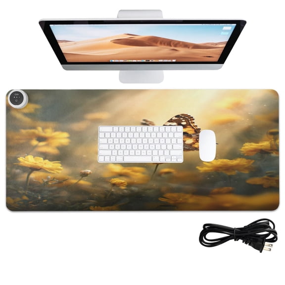 Wobogo Yellow Spot Butterfly Heated Mouse Pad With 3 Heating Levels and 3-hour Auto Shut-Off Protection Ideal for Computer Keyboards Home Office Hand-warming Essential
