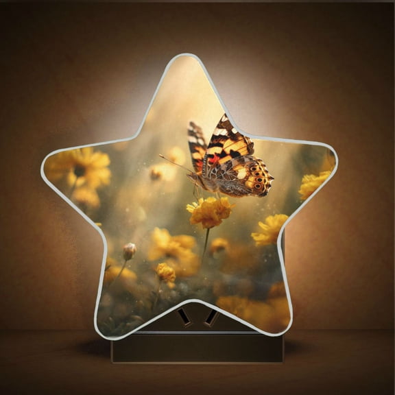 Wobogo Yellow Spot Butterfly LED Star Night Light 0.2 Watt Wall Plug Dusk to Dawn Auto Switch Adjustable Brightness Soft White Light