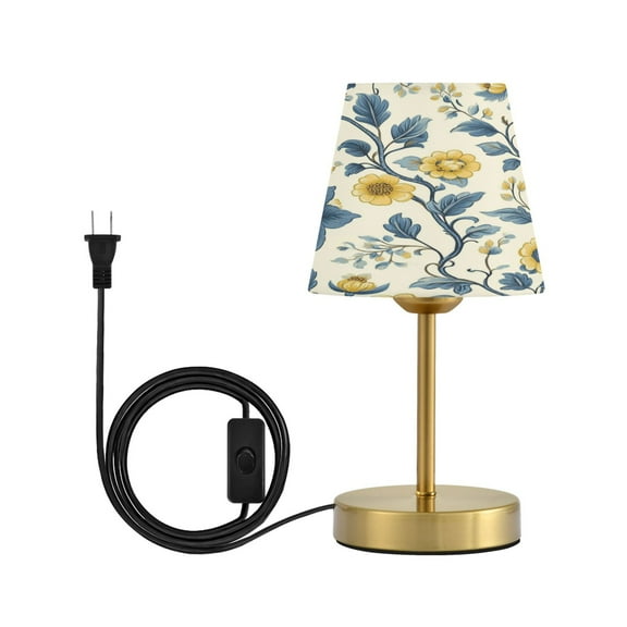 Wobogo Yellow Vintage Floral Pattern Table Lamps Three-channel Adjustable Lighted Antique Brass Metal Base Simple Modern Style for Bedroom Nightstands Living Room and Office