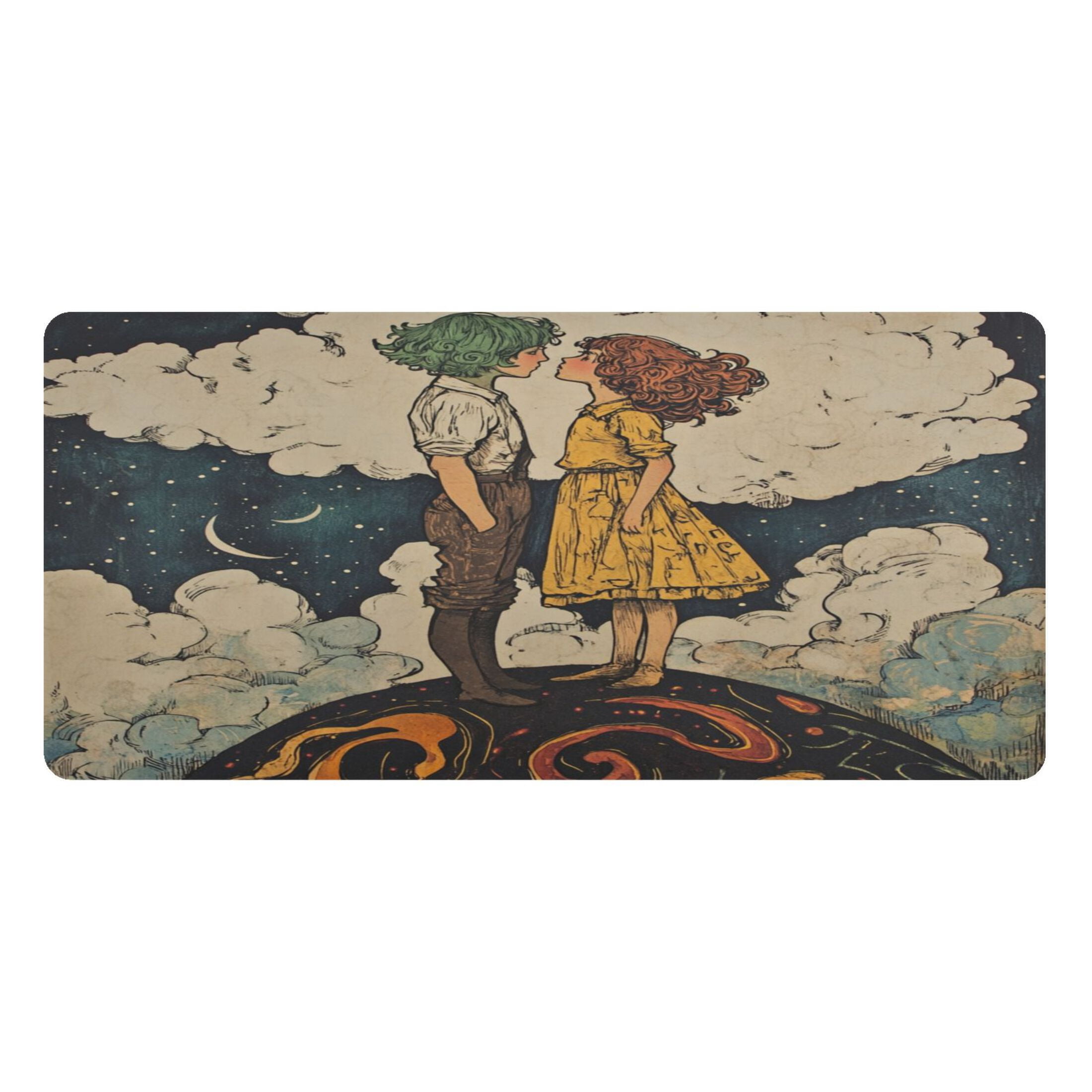 Wobogo Young Lovers Illustration Gaming Mouse Pad Non-slip Leather Desk Mat Water Resist Keyboard Pad for Gamer Office 16.5×35.4in