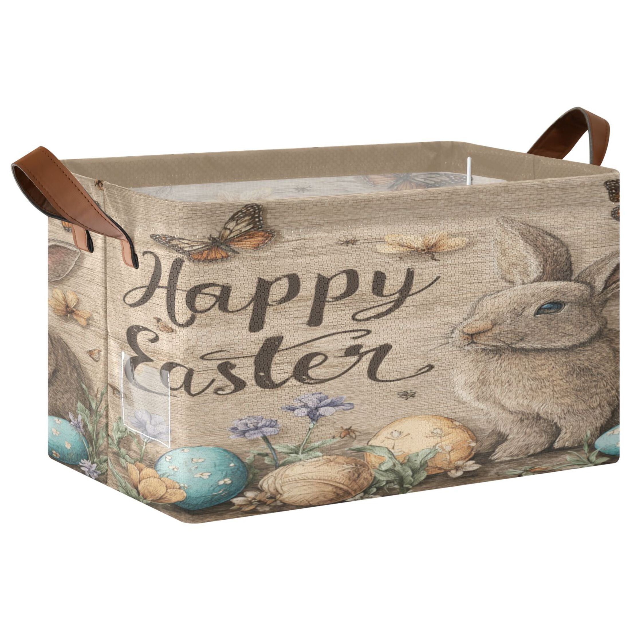 WobogoBrown Easter Rabbit Storage Basket 16.9×11.4×10in Collapsible Oversized with Metal Iron Frame