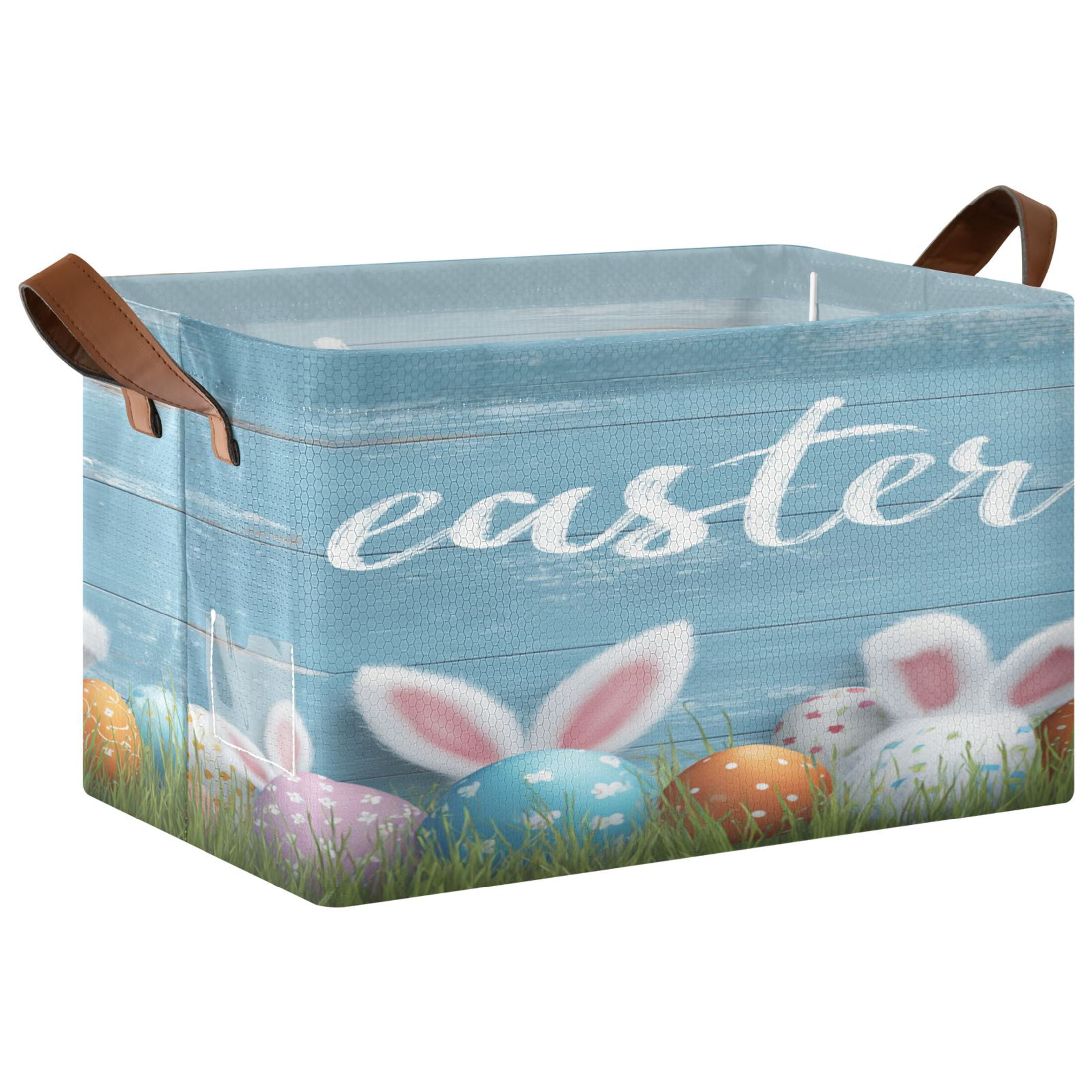 WobogoBunny Ear Easter Egg Storage Basket 16.9×11.4×10in Collapsible Oversized with Metal Iron Frame