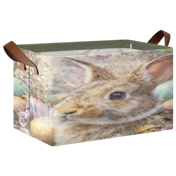 WobogoCute Easter Rabbit Storage Basket 16.9×11.4×10in Collapsible Oversized with Metal Iron Frame