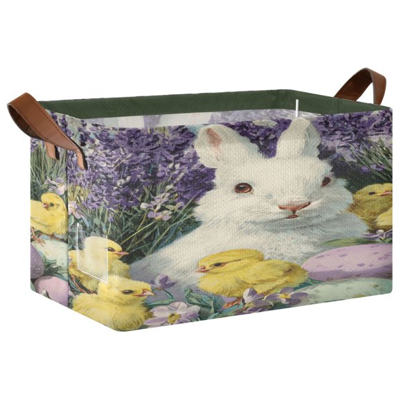 WobogoEaster Bunny Egg Nest Storage Basket 16.9×11.4×10in Collapsible Oversized with Metal Iron Frame