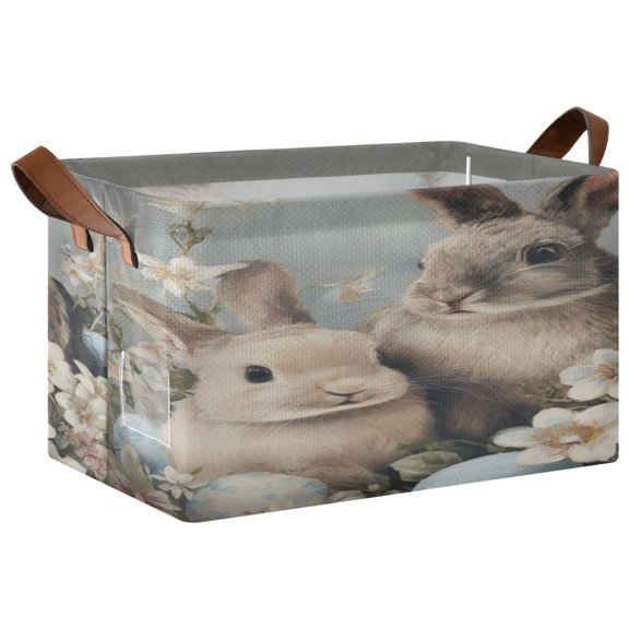 WobogoGrey Rabbit Nest Storage Basket 16.9×11.4×10in Collapsible Oversized with Metal Iron Frame