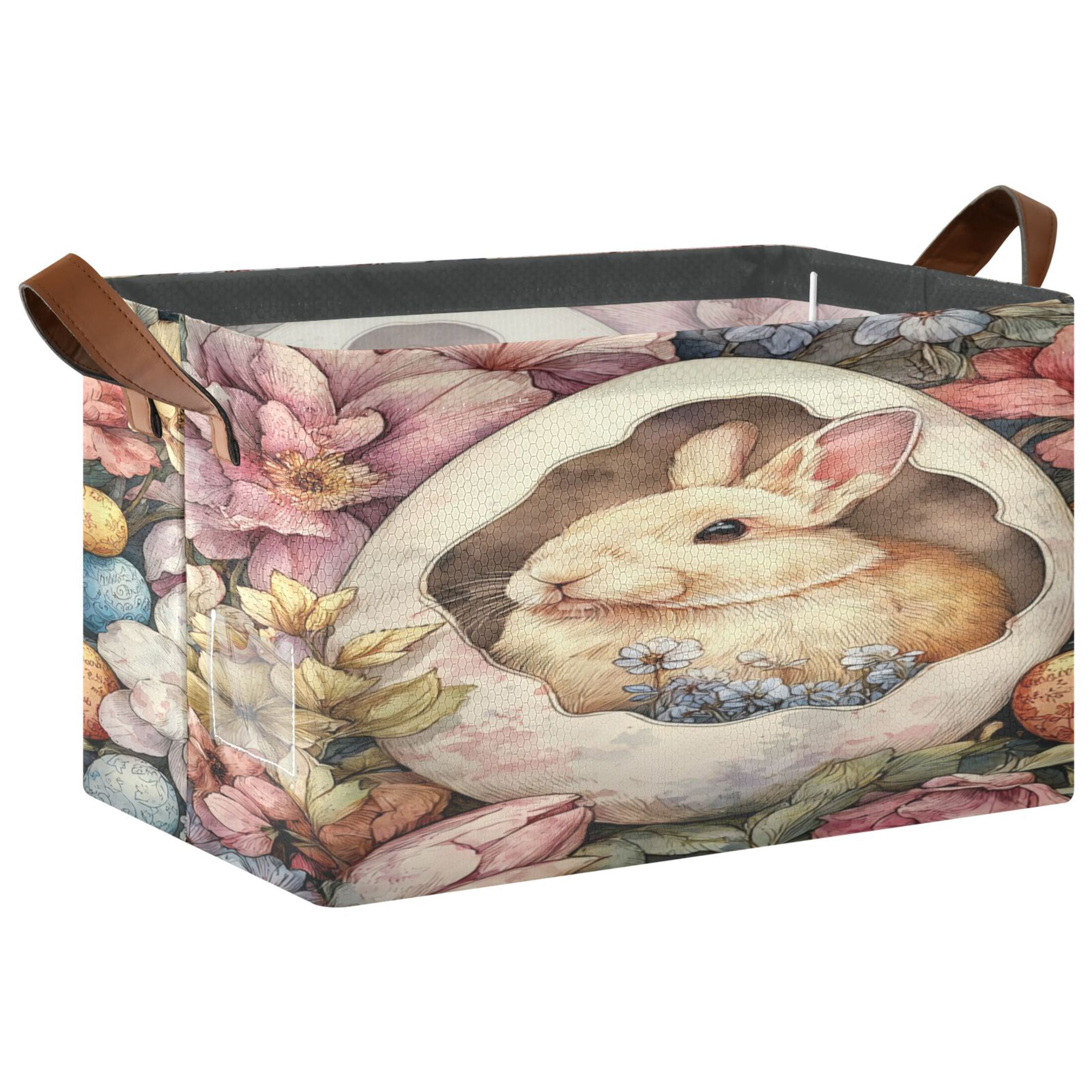 WobogoSpring Easter Bunny Storage Basket 16.9×11.4×10in Collapsible Oversized with Metal Iron Frame