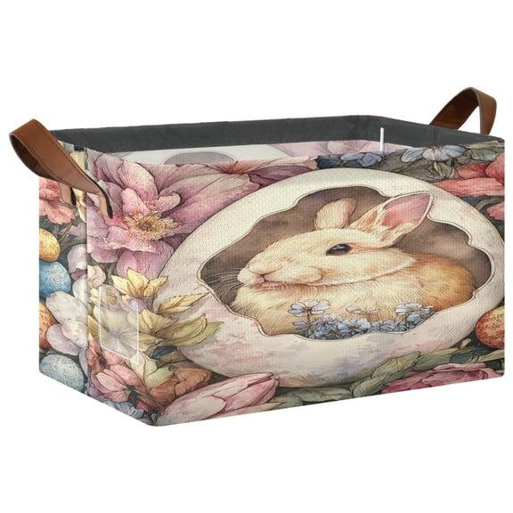 WobogoSpring Easter Bunny Storage Basket 16.9×11.4×10in Collapsible Oversized with Metal Iron Frame