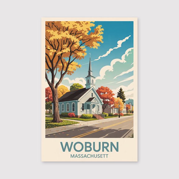 Woburn Travel Print Canvas Wall Art, Woburn Wall Hanging Home decor Woburn Canvas Art, Massachusetts Art Canvas Woburn Wall Art-1WN831