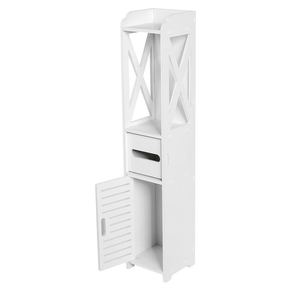 Wobythan 31.5" Height Wooden Bathroom Storage Cabinet, Standing Modern Corner Shelf with Tissue Drawer, White