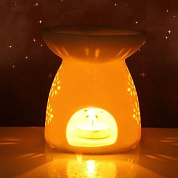 Ceramic Essence Oil Burner Wax Warmer Tealight Candle Holder for Home Decor, Flower Patten