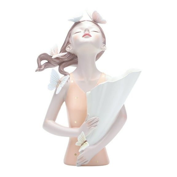 Wobythan Creative Flower Vase Handmade Resin Vase Butterfly Girl Sculpture Statue Vase Ornaments for Home Decor, Orange