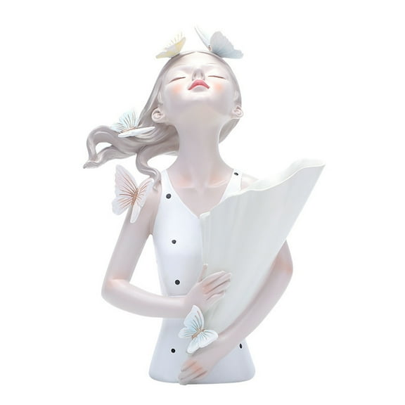 Wobythan Creative Flower Vase Handmade Resin Vase Butterfly Girl Sculpture Statue Vase Ornaments for Home Decor, White