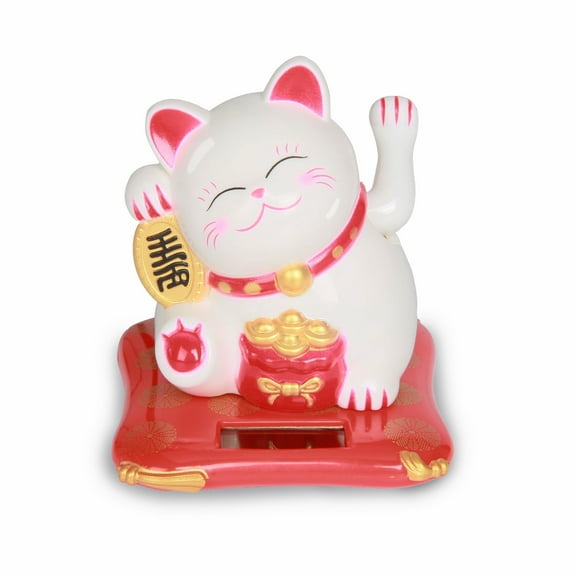 Wobythan Solar Lucky Cat Waving Arm Maneki Neko Fortune Cat for Home Office and Car Decor, White