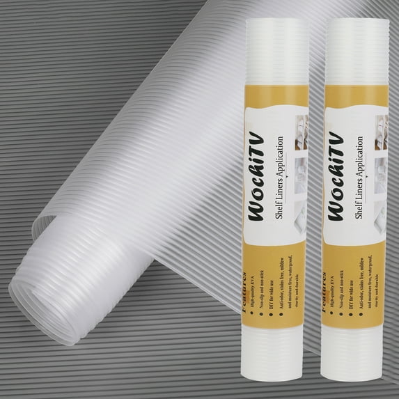 WochiTV Kitchen Shelf Liner Drawer Liners, 2 Roll 17.5 x 59 inches Non-Adhesive Cabinets Liners Waterproof Fridge Mats with Strong Durable Kitchen Cabinets Mat for Drawers, Shelves, Pantry Clear