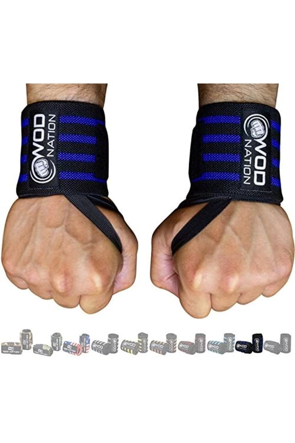 Wrist Wraps for Weightlifting - 12 In, Black & Dark Blue - Support Straps for Strength Training, Powerlifting & Bodybuilding - Lifting Straps with Thumb Loop