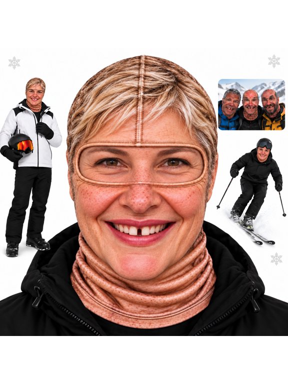 Funny Blonde Woman Smile Ski Mask, Printed Balaclava Face Cover with Neck Coverage, Novelty Fabric Headwear for Skiing, Snowboarding, Winter Trips, Costume Parties and Group Photos