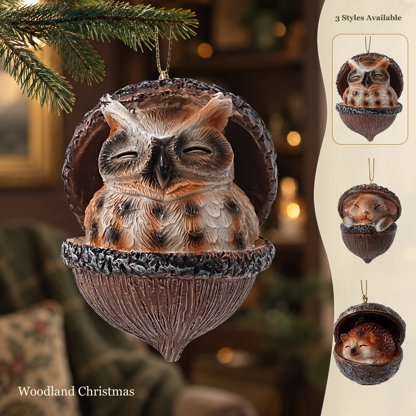 Wodellrrea Small Woodland Animal Christmas Ornament, Resin Acorn ...