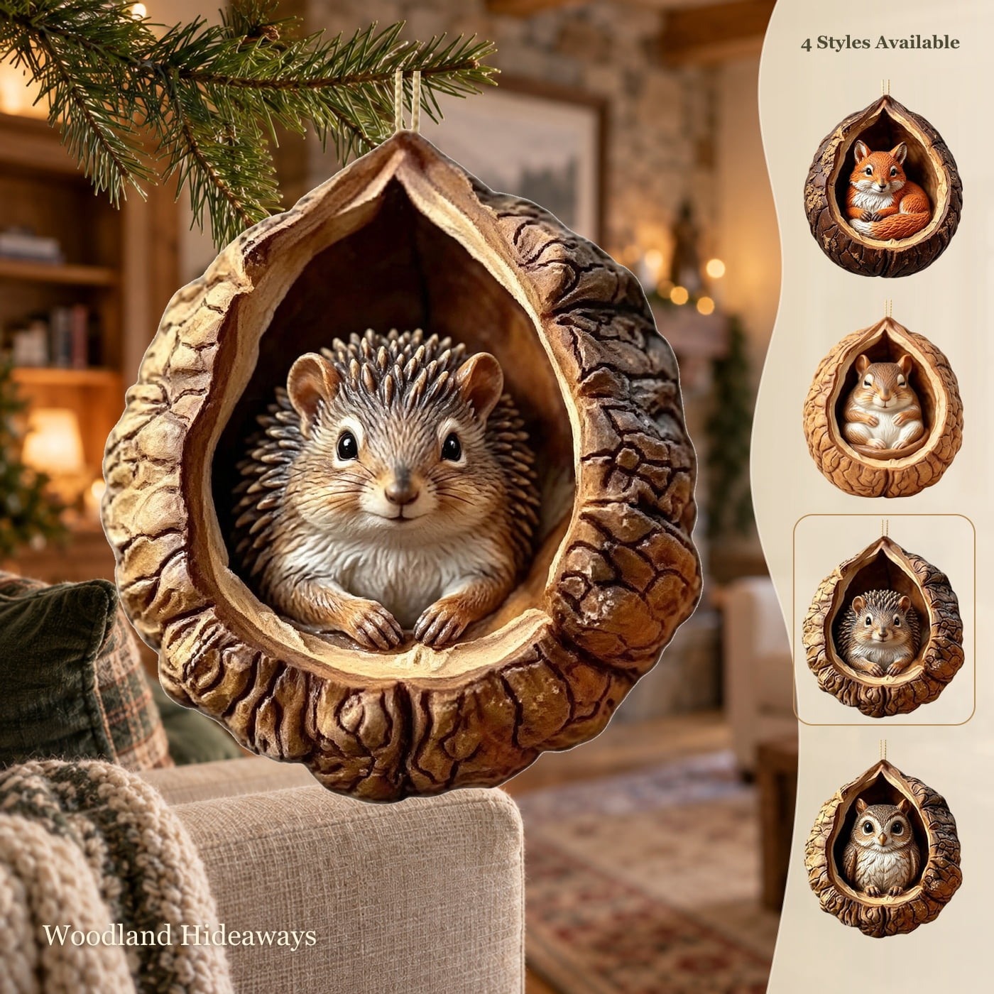 Small Sign Fasteners R Clips Wodellrrea Small Woodland Animal Christmas Ornament, Resin Walnut ...