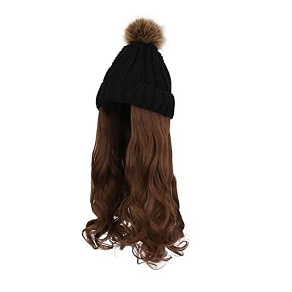 Wodont Women's Winter Beanie Hat with Curly Knit Wig - Big Wavy Hair for Ski, Snow, Parties & Weddings