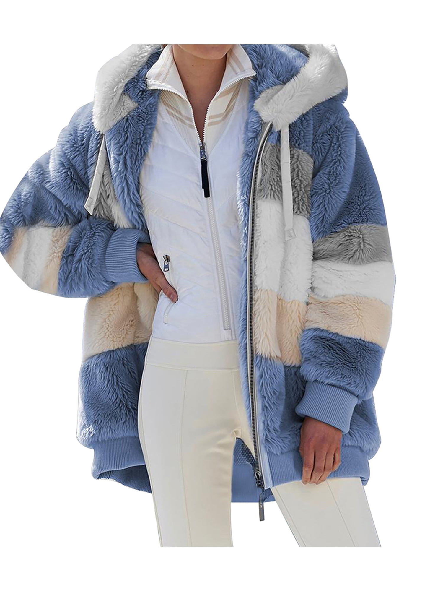 Wodstyle Womens Long Sleeve Outerwear Hoodie Patchwork Coat Fleece Zip ...