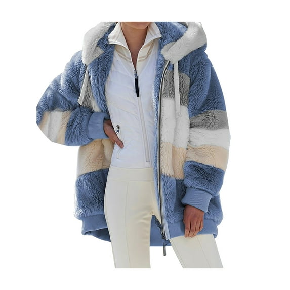 Wodstyle Womens Long Sleeve Outerwear Hoodie Patchwork Coat Fleece Zip Overcoat Plus Size