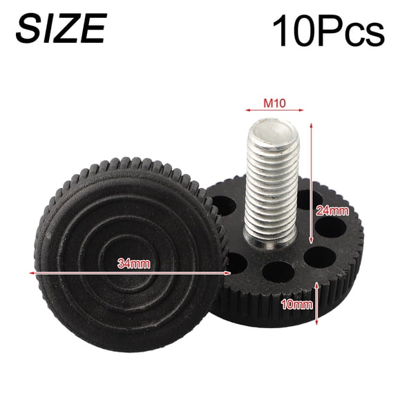 Wodtesl 10pcs Adjustable Height Feet Metric Thread M6/M8/M10 Black Plastic Base For Tables Chairs Stools Foot Pads Furniture Legs Parts