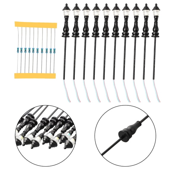 Wodtesl 10pcs Model Railroad Train Lamp Posts Led Street Light Lamp Train Railroad Decoration Building Landscape Accessory
