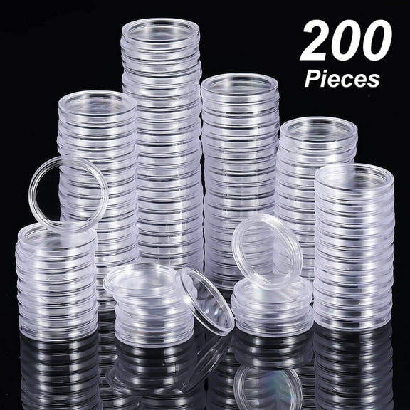 Wodtesl 200pcs Clear Plastic Round Coin Holder Capsules 25mm Diameter with Lid for Dustproof and Antioxidative Coin Protection