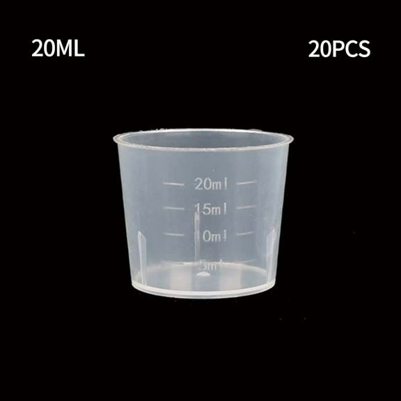 Wodtesl 20pcs 10/20/30ml Plastic Measuring Cup Double Scale Transparent Lab Chemical Measuring Cup Without Handle Kitchen Bar Supplies