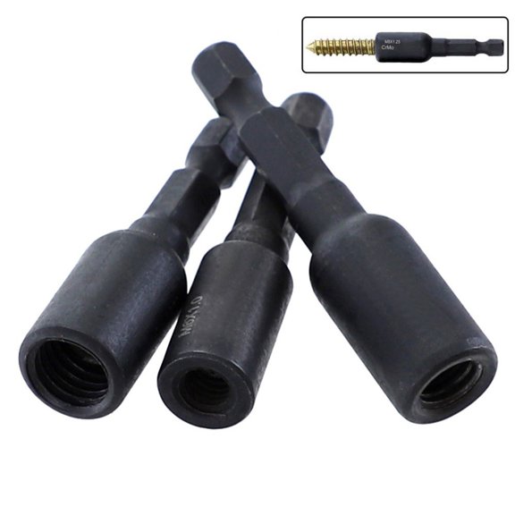 Wodtesl 3pcs Self-Tapping Socket Adapter For 6/8/10mm Insert Nuts Or Hanger Bolt Power Drill Tools 1/4 Inch Hex Shank M6 M8 M10