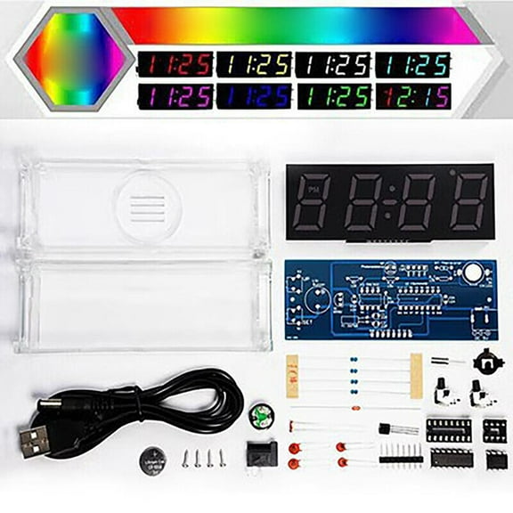 Wodtesl 4-digit Electronic Clock Diy Clock Kit DigitalTube Temperature Alarm Week Display 51 MCU DS1302 Digital Clock DIY Kit