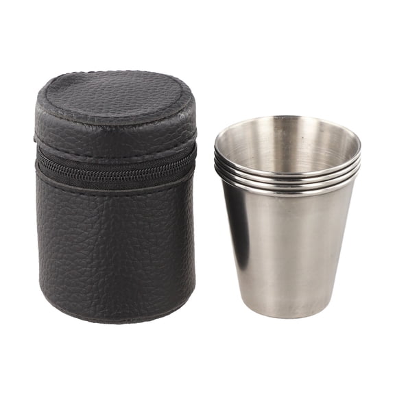 Wodtesl 4Pcs/Set 30/70ml Wine Drinking Shot Glasses With Leather Cover Bag Stainless Steel Polished Barware Cup For Outdoor Travel Cups