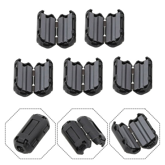 Wodtesl 5PCS Ferrite Core Noise Suppression 3.5/5/7/9/13mm Toroidal Core Ferrite Bead Clip Choke Cable Clips Wiring Accessories